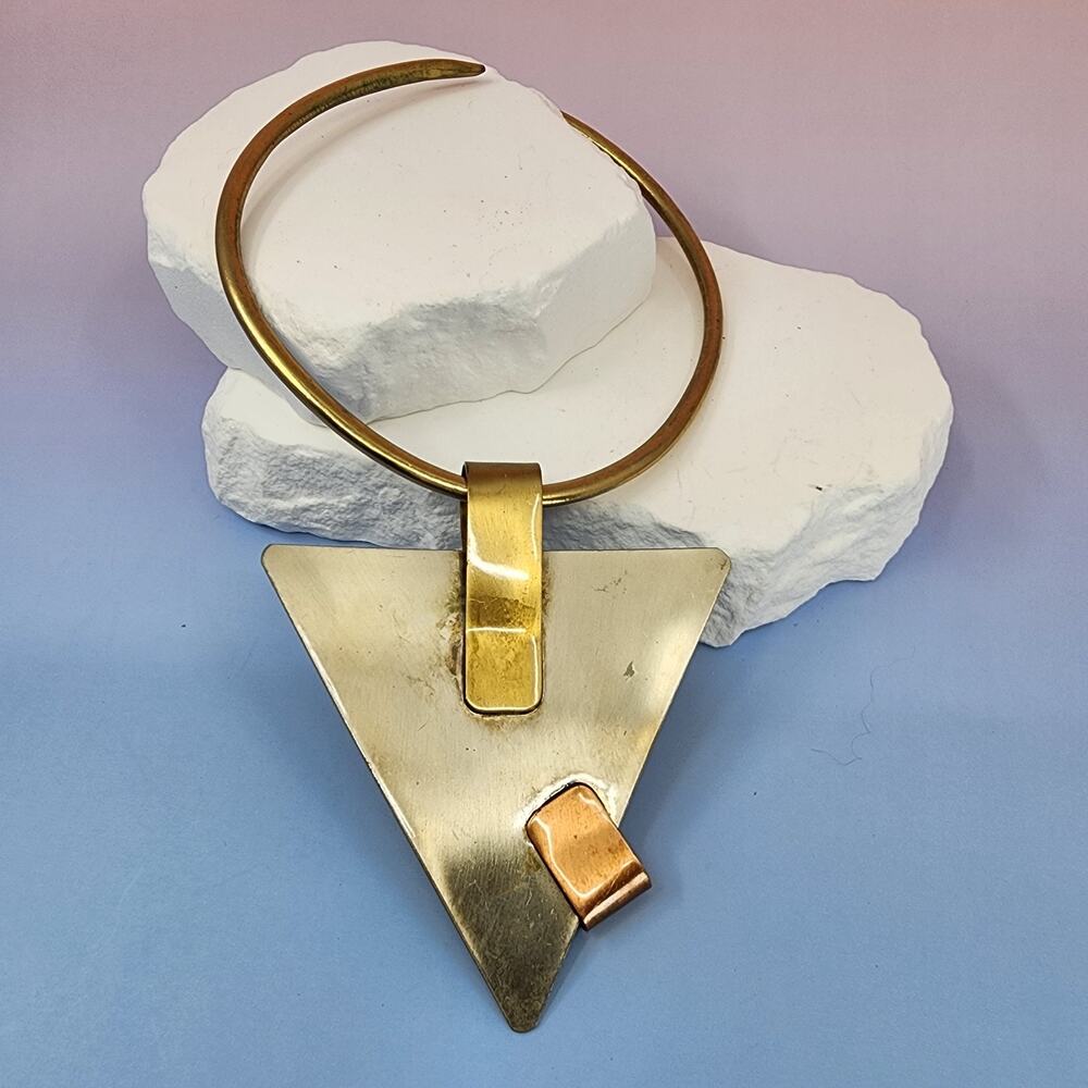 ANITAK Geometric Triangle Pendant Collar Necklace Mixed Metal Vintage Statement
